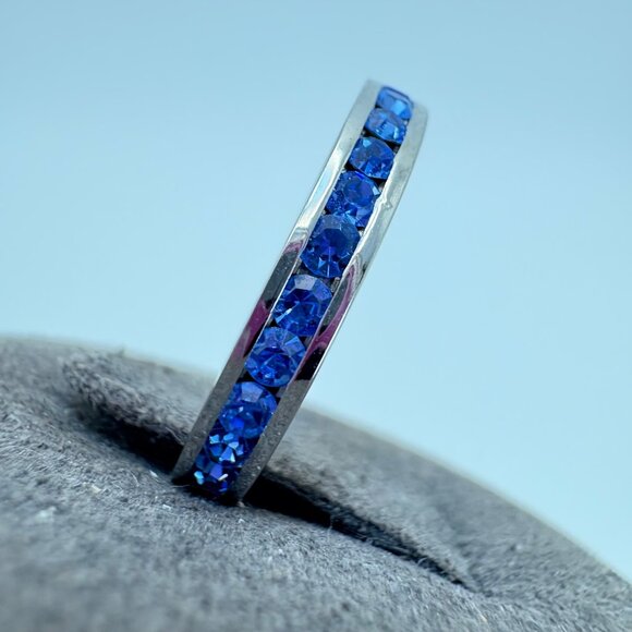 VTG Sterling Silver 925 Blue Cubic Zirconia Channel Set Statement Ring Size 6 - Picture 6 of 10